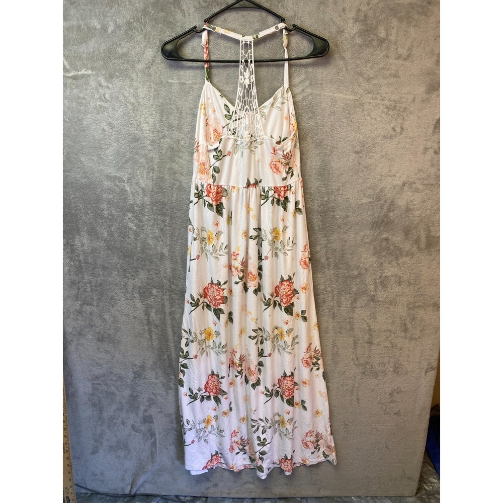 Derek Heart Maternity Maxi Dress S White Floral Crochet Back - Picture 4 of 5